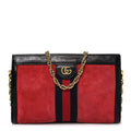 Suede Patent Web Small Ophidia Chain Shoulder Bag Hibiscus Red Black