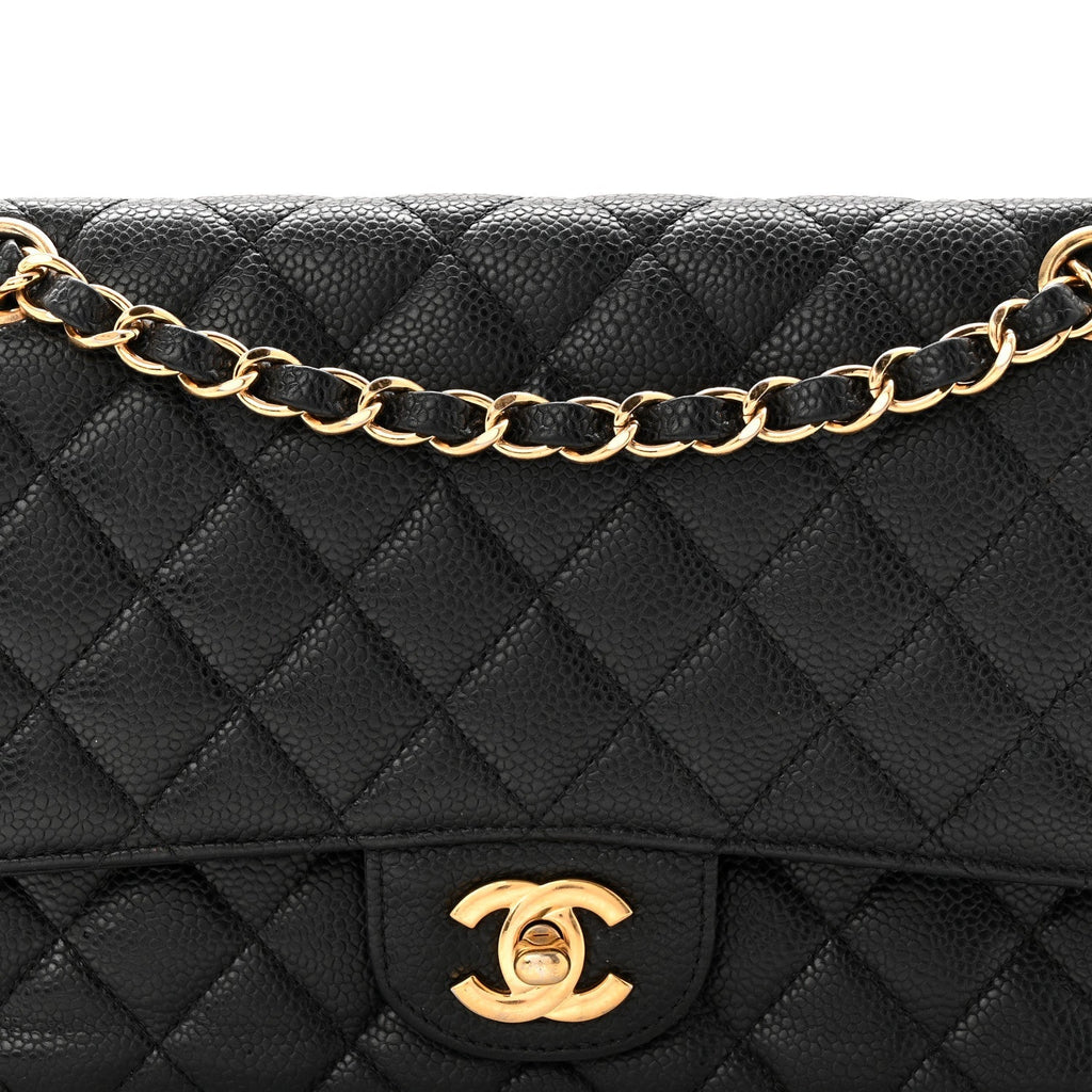 Caviar Quilted Medium Double Flap Black