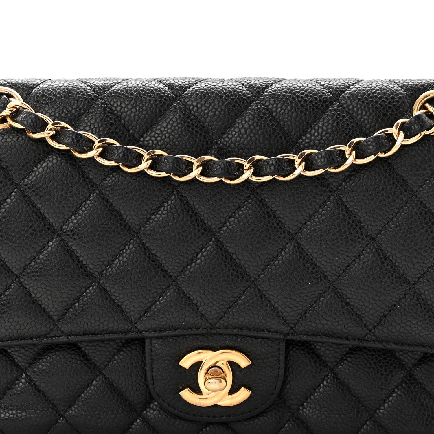 Caviar Quilted Medium Double Flap Black