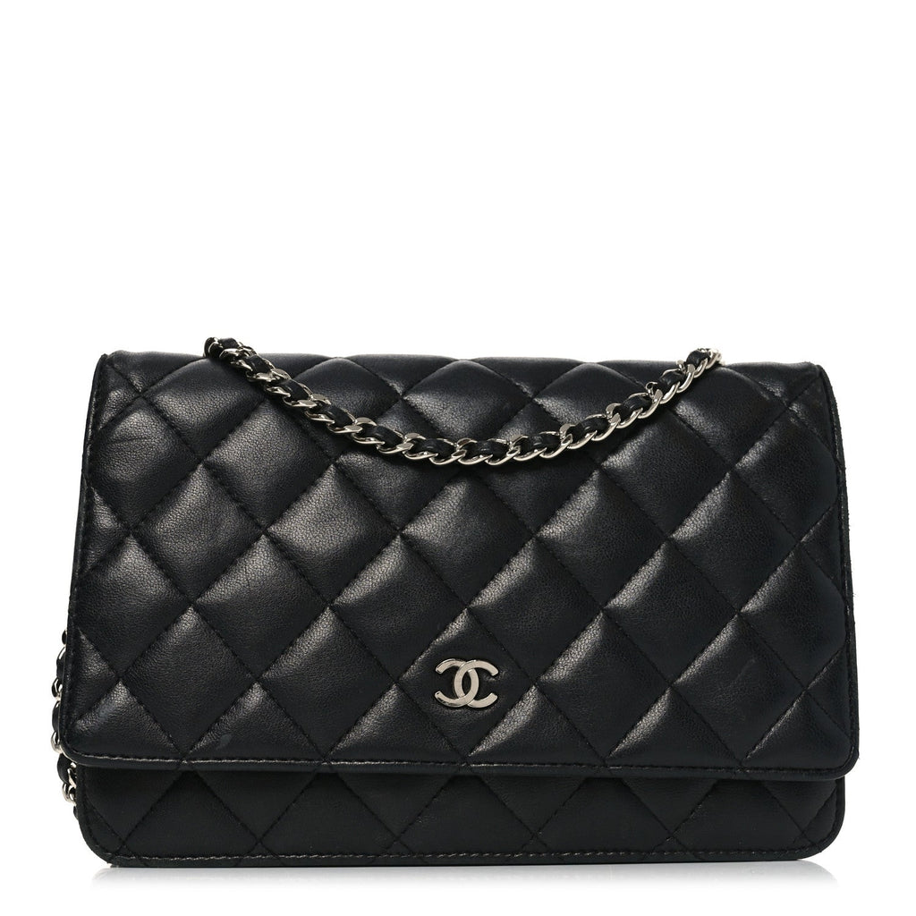Lambskin Quilted Wallet On Chain WOC Black