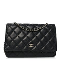 Lambskin Quilted Wallet On Chain WOC Black