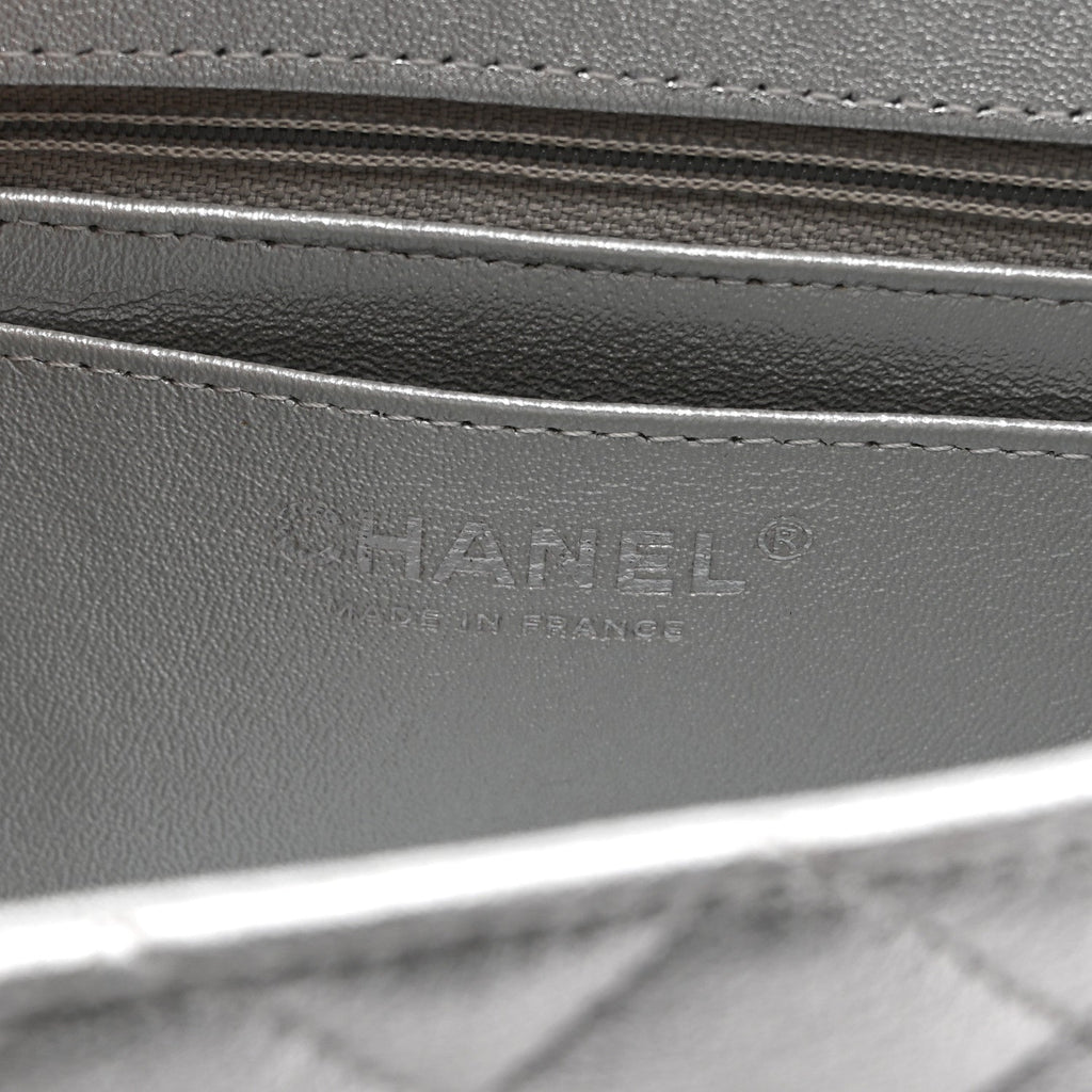 Metallic Lambskin Quilted Mini Rectangular Flap Silver