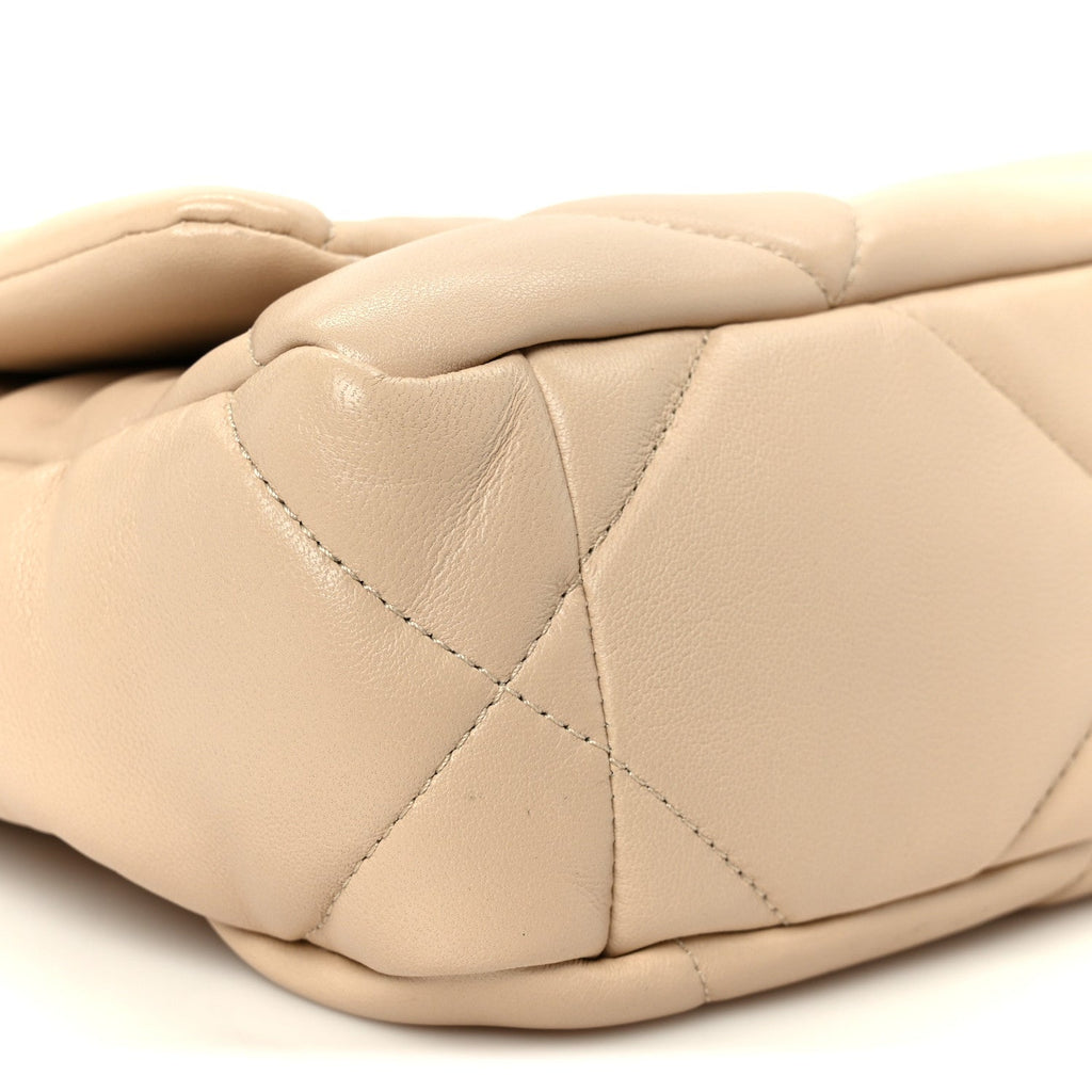 Shiny Goatskin Quilted Medium Chanel 19 Flap Beige