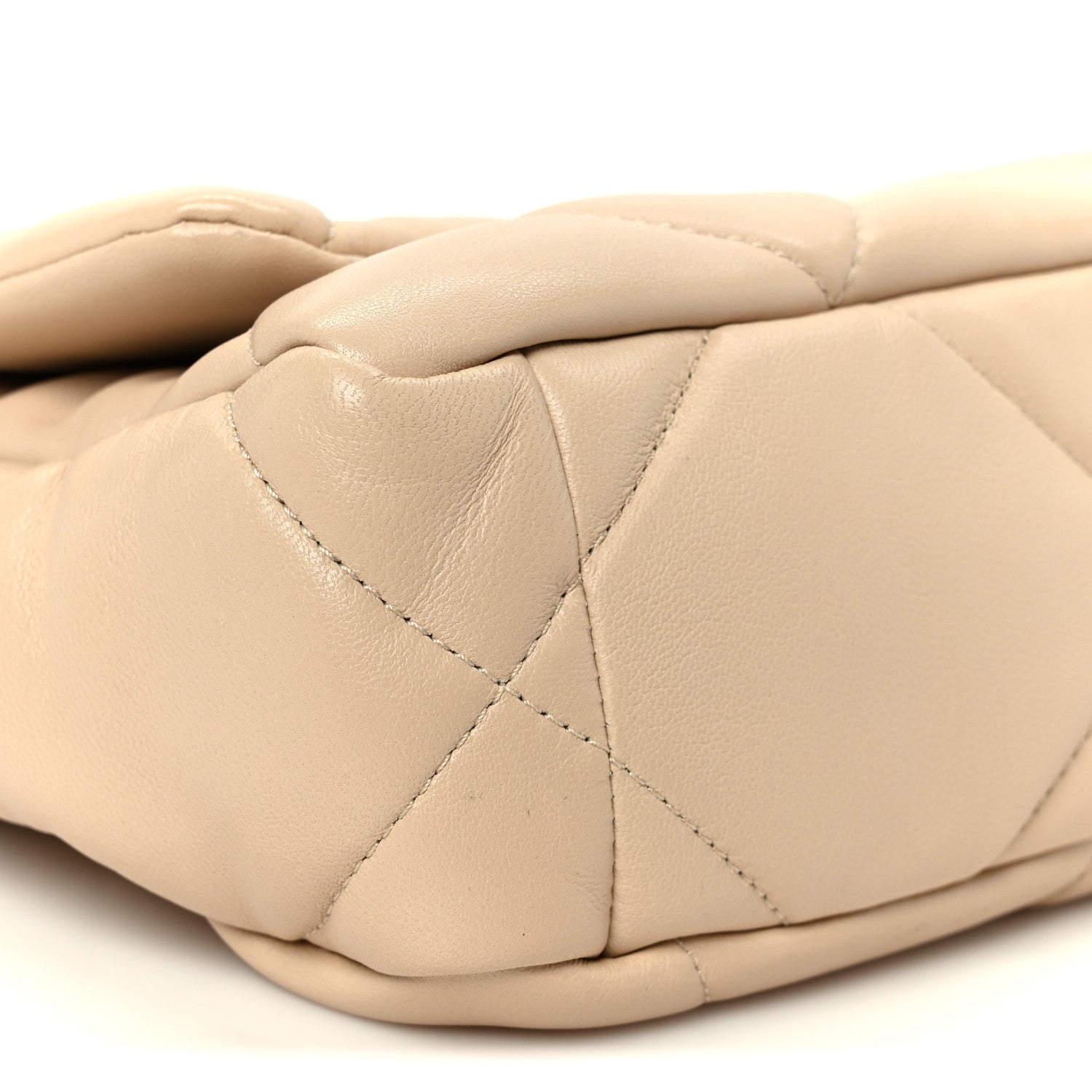 Shiny Goatskin Quilted Medium Chanel 19 Flap Beige