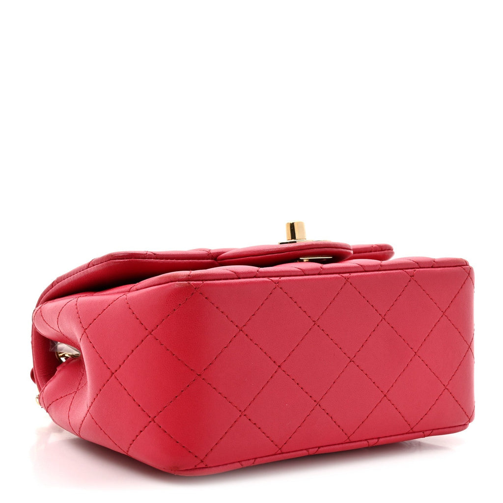 Lambskin Quilted Mini Square Flap Dark Pink