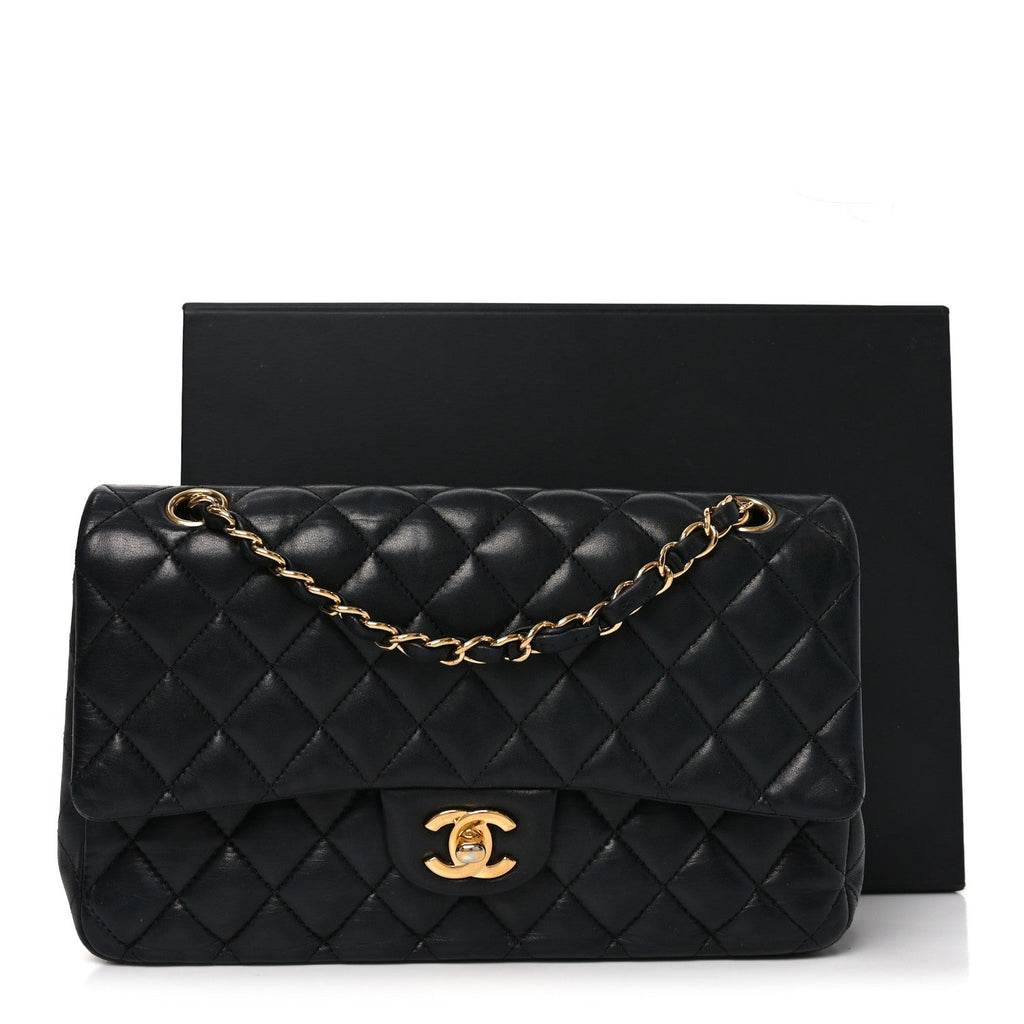 Lambskin Quilted Medium Double Flap Black