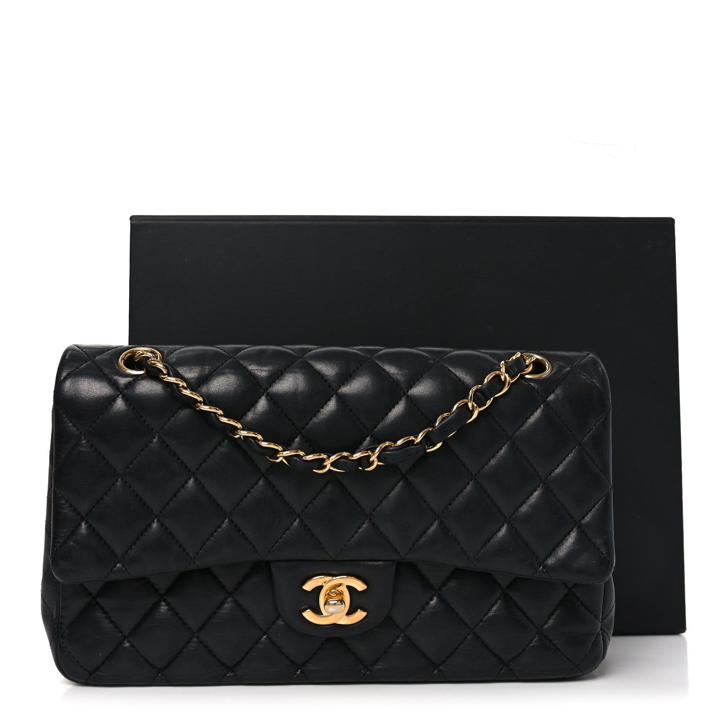 Lambskin Quilted Medium Double Flap Black