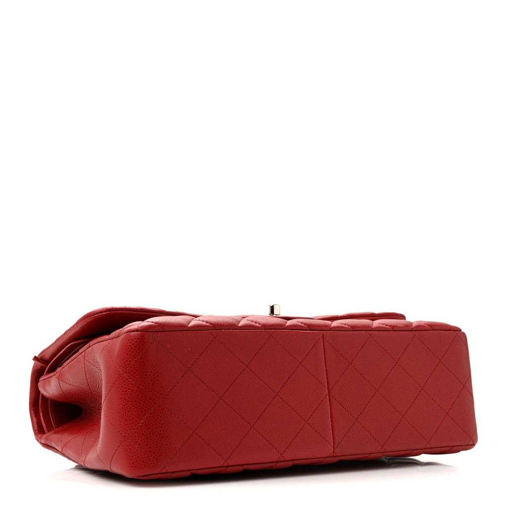 Caviar Quilted Jumbo Double Flap Dark Red