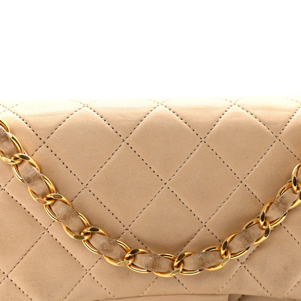 Lambskin Quilted Small Double Flap Beige