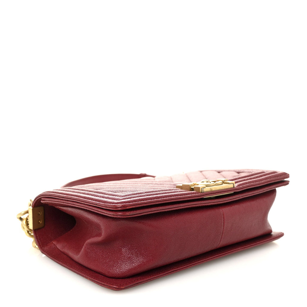 Caviar Chevron Quilted Medium Boy Flap Dark Red