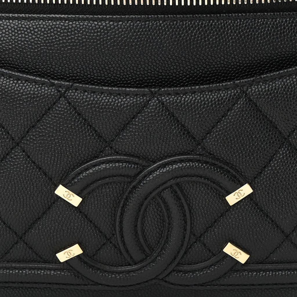 Caviar Quilted Filigree Waist Bag Black