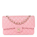 Iridescent Caviar Quilted Medium Double Flap Rose Pink