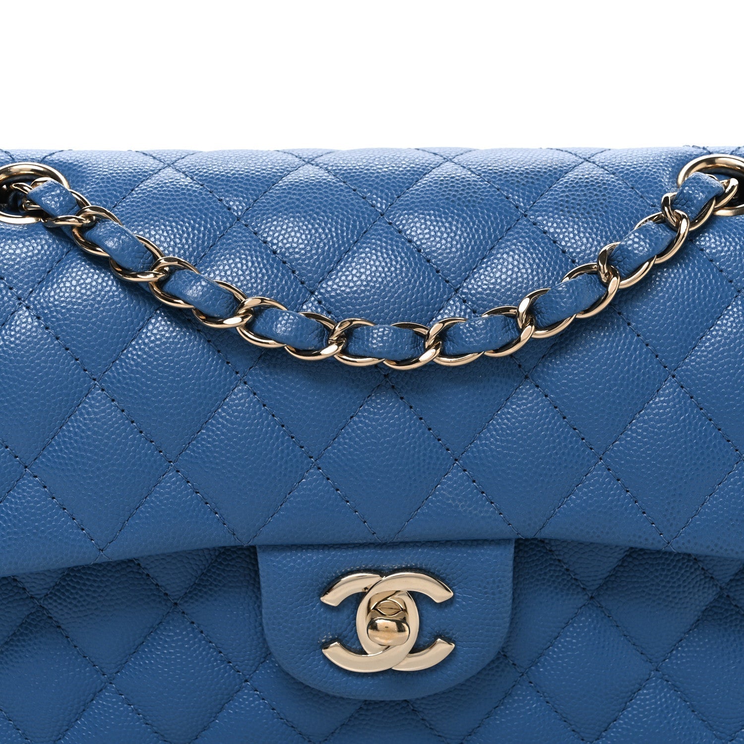 Caviar Quilted Medium Double Flap Blue