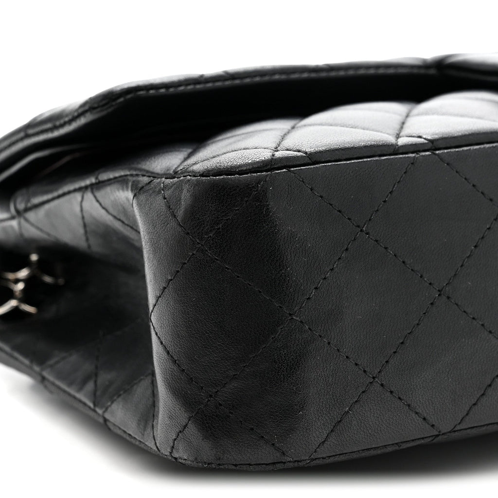 Lambskin Quilted Medium Double Flap Black