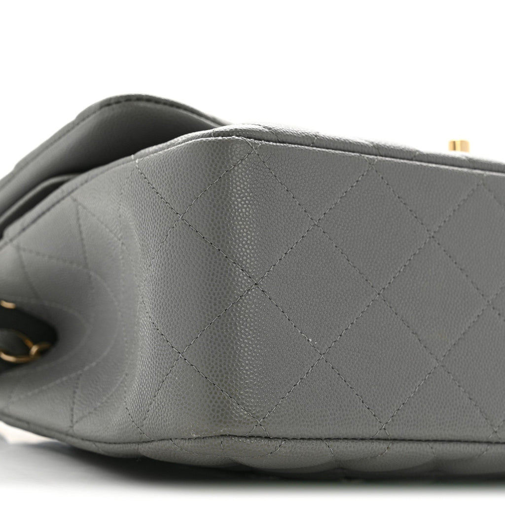 Caviar Quilted Jumbo Double Flap Grey