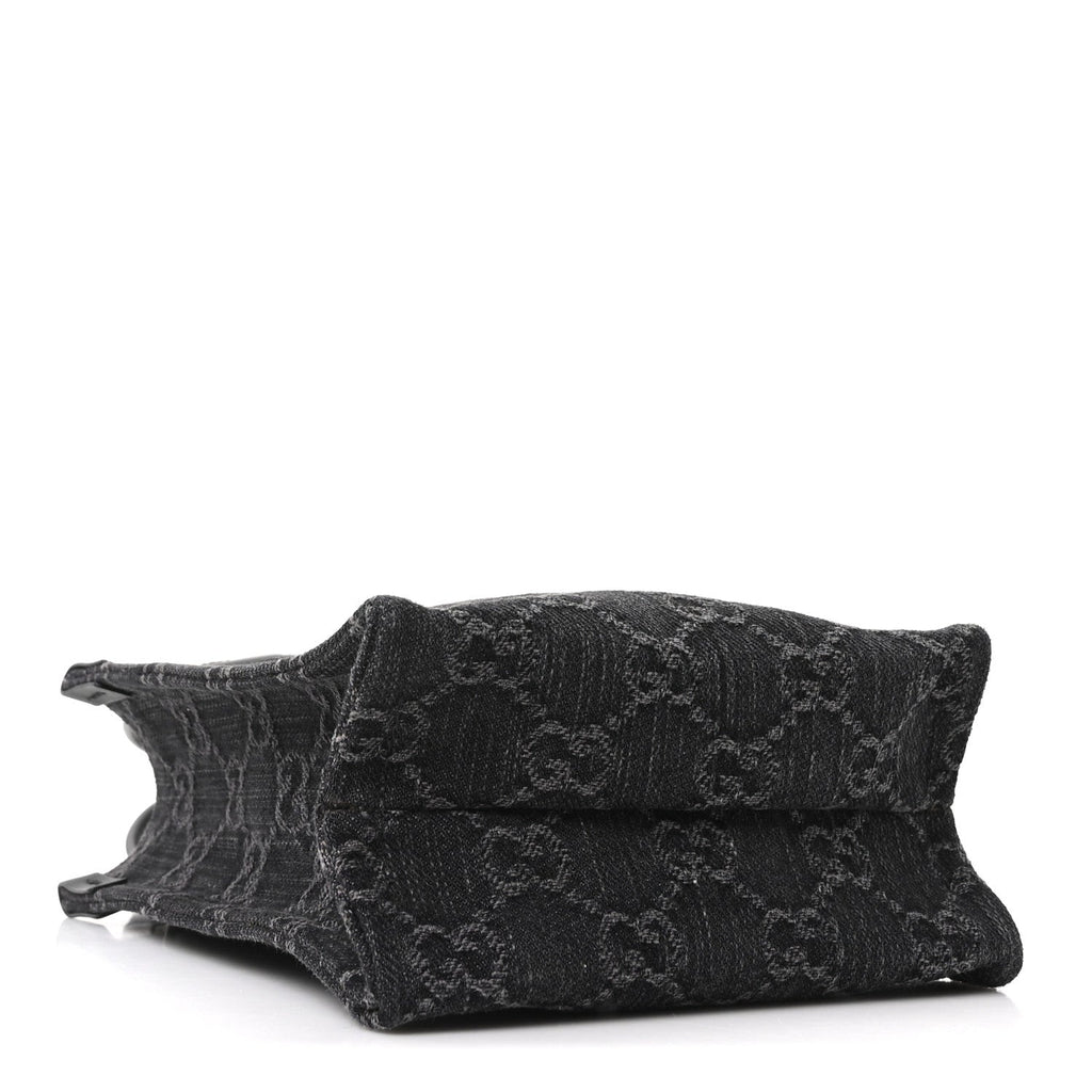 Denim GG Monogram Dollar Calfskin Mini Ophidia Tote Black Grey