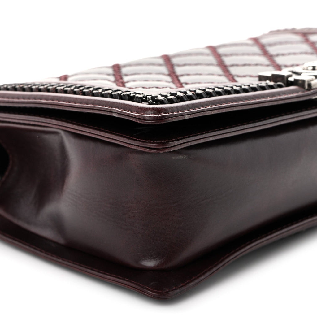 Goatskin Quilted New Medium Boy Handle Flap Burgundy