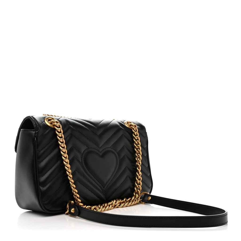 Calfskin Matelasse Small GG Marmont Shoulder Bag Black