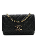 Lambskin Quilted Twisted CC Wallet On Chain WOC Black