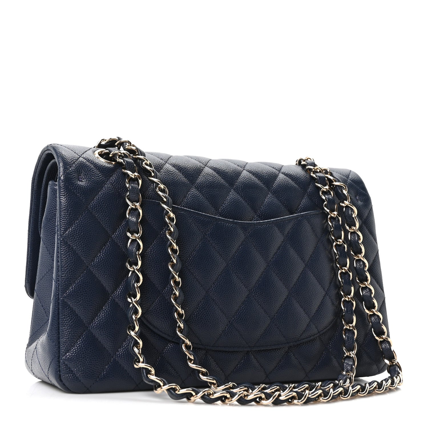 Caviar Quilted Medium Double Flap Navy