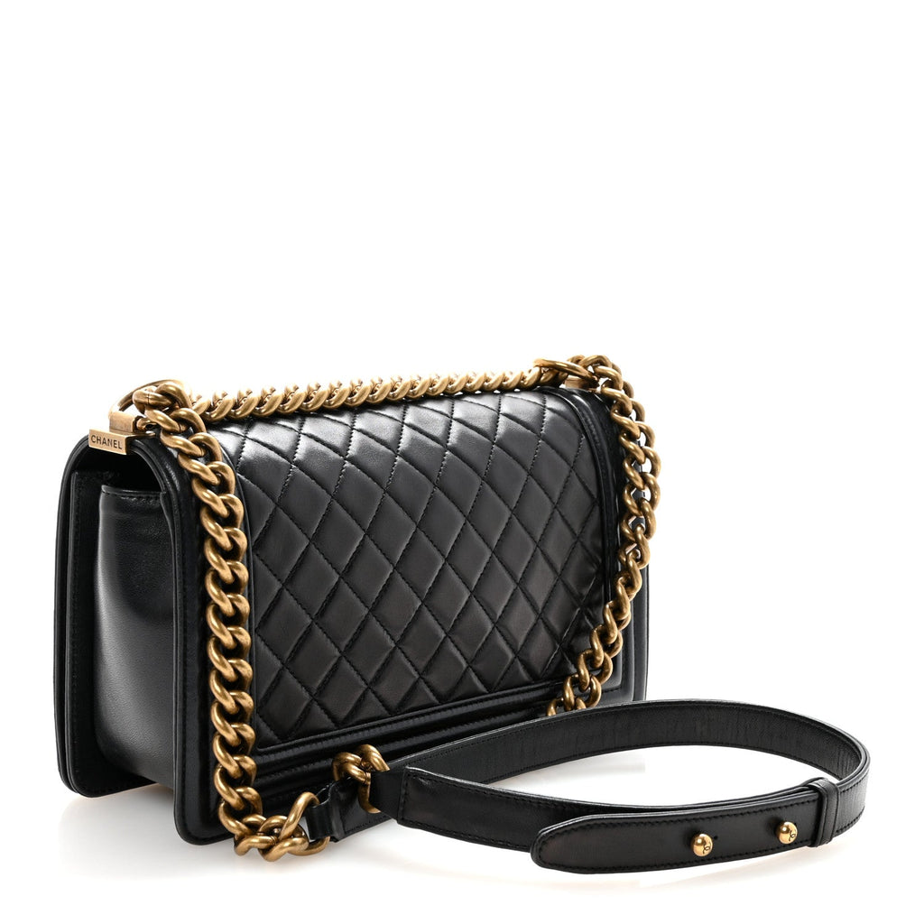 Lambskin Quilted Medium Boy Flap Black