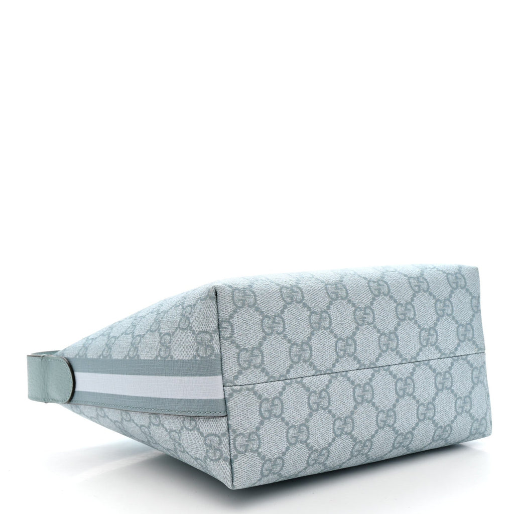 GG Supreme Monogram Textured Calfskin Web Super Mini Ophidia Shoulder Bag Dusty Blue