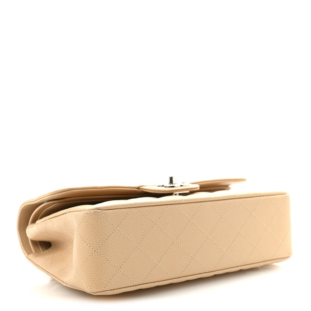 Caviar Quilted Small Double Flap Beige