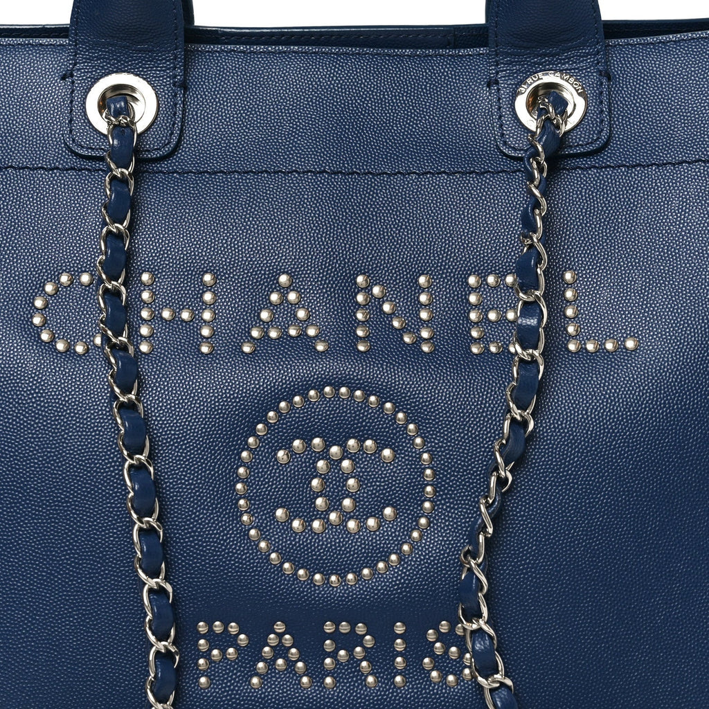 Caviar Small Studded Deauville Tote Navy