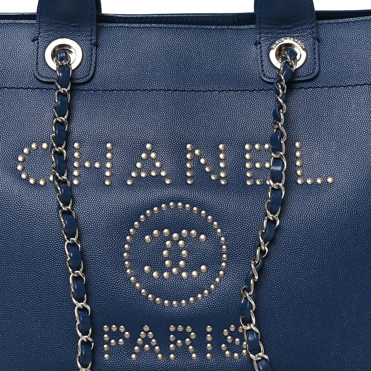 Caviar Small Studded Deauville Tote Navy