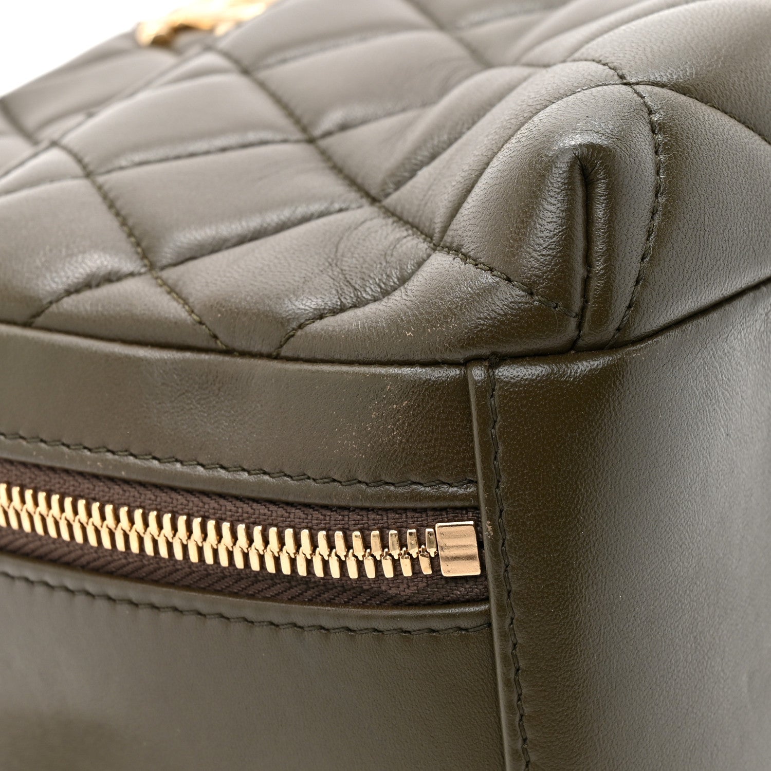 Lambskin Quilted Medium Trendy CC Bowling Bag Dark Khaki
