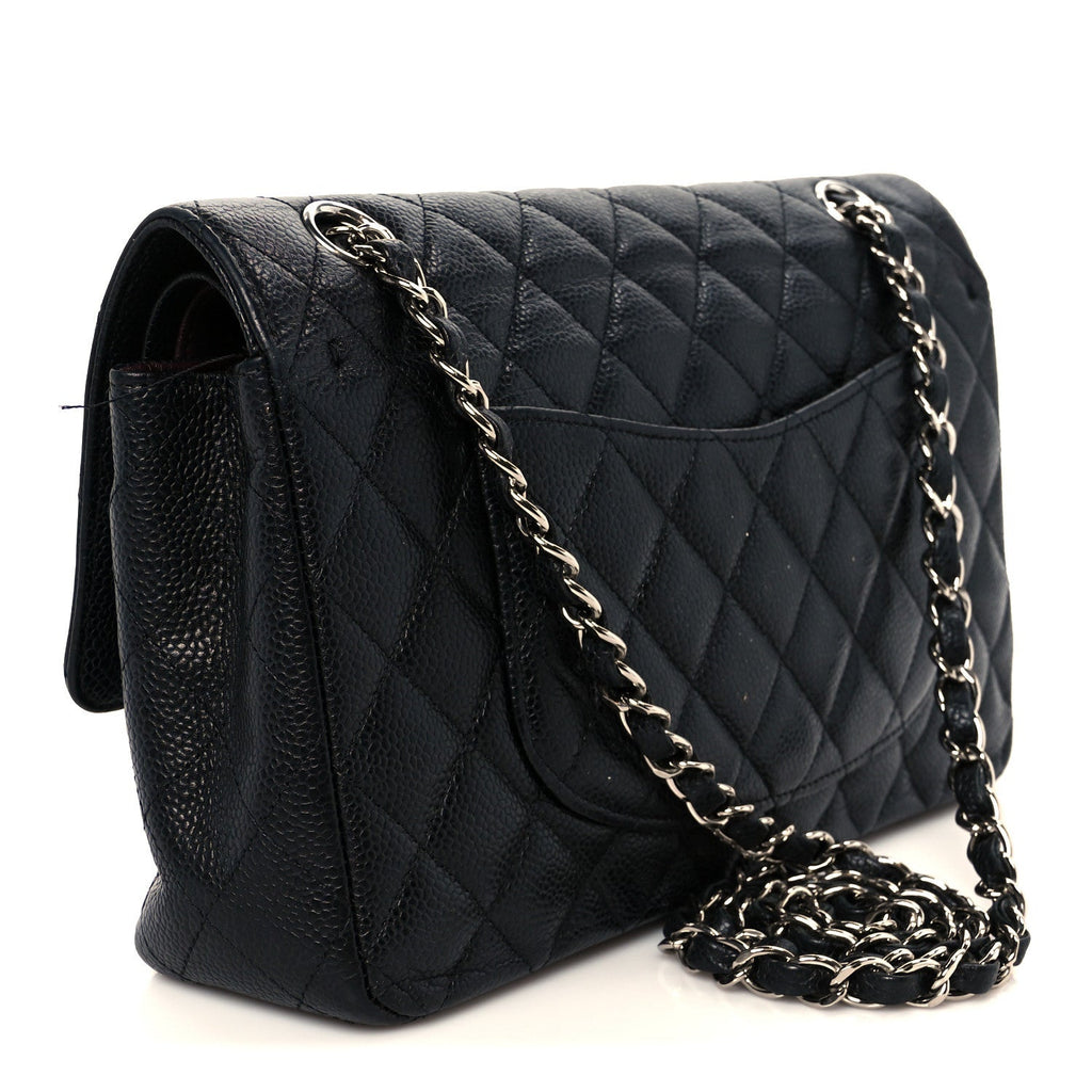 Caviar Quilted Medium Double Flap Black