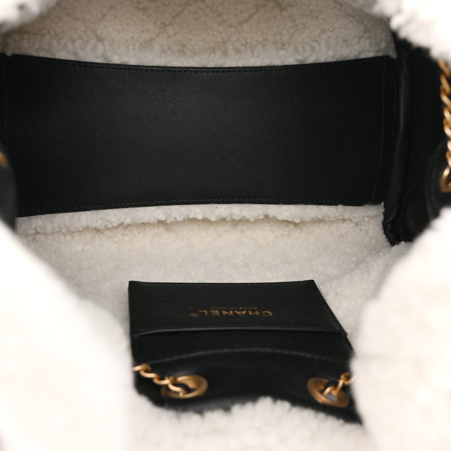Crumpled Sheepskin Shearling Quilted Small Chanel 25 Handbag Black White