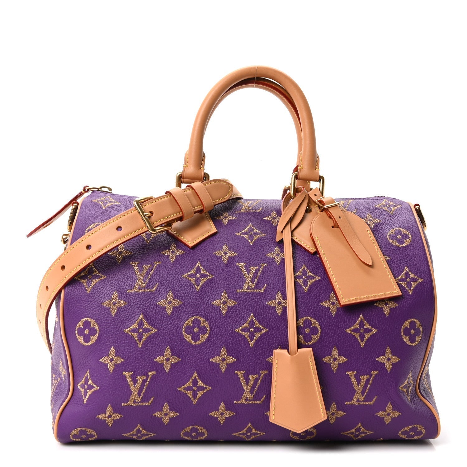 Calfskin Embroidered Monogram Speedy P9 Bandouliere 30 Golden Lotus Purple