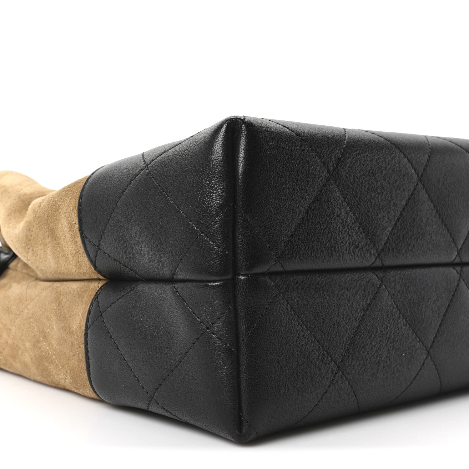 Suede Calfskin Shiny Lambskin Quilted Small Coco Base Shopping Bag Beige Black