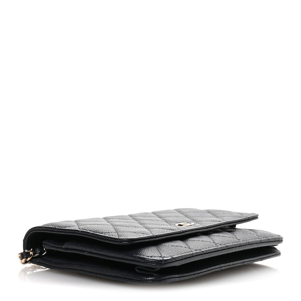 Caviar Quilted Wallet on Chain WOC Navy Blue