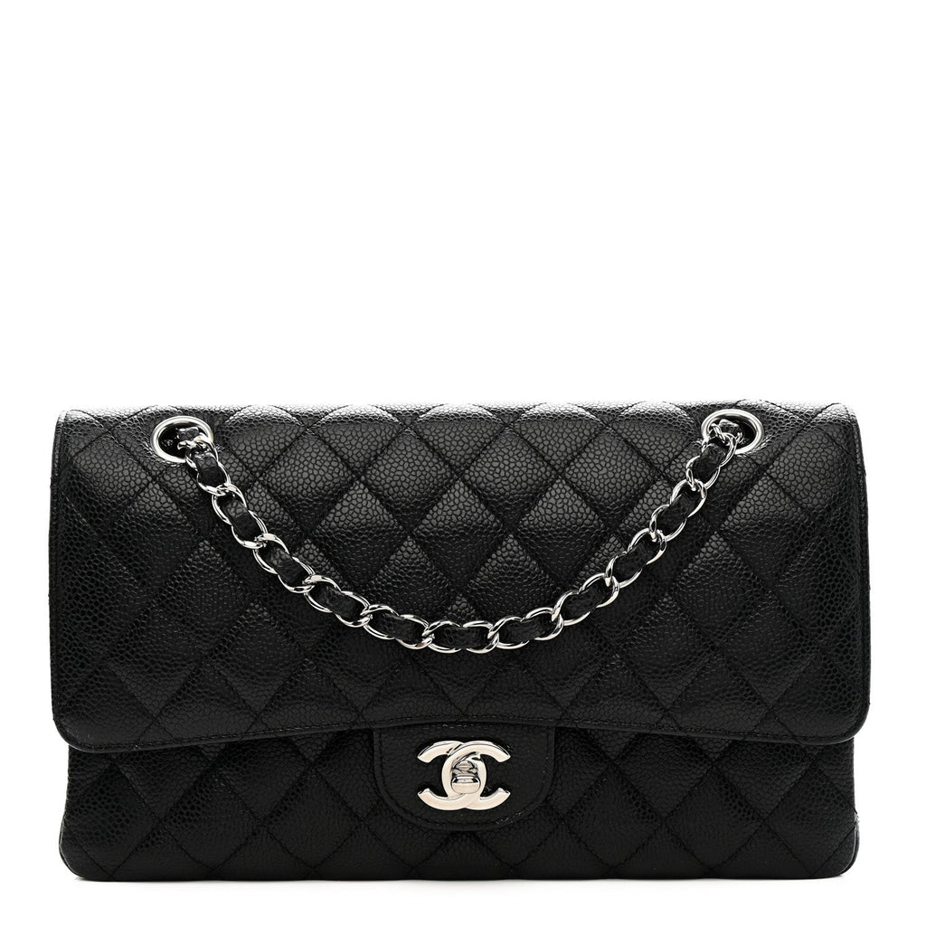 Caviar Quilted Medium Double Flap Black