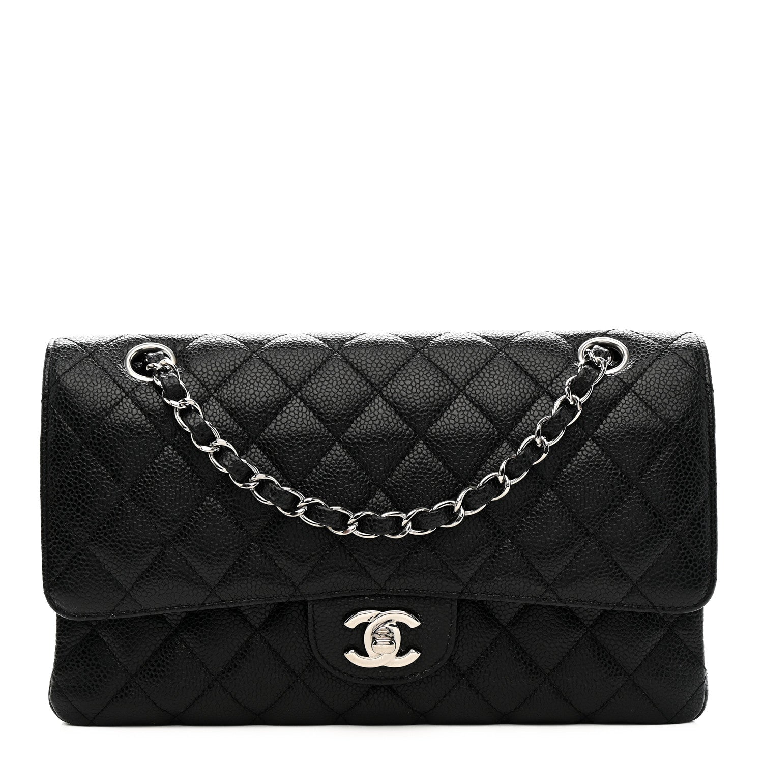 Caviar Quilted Medium Double Flap Black