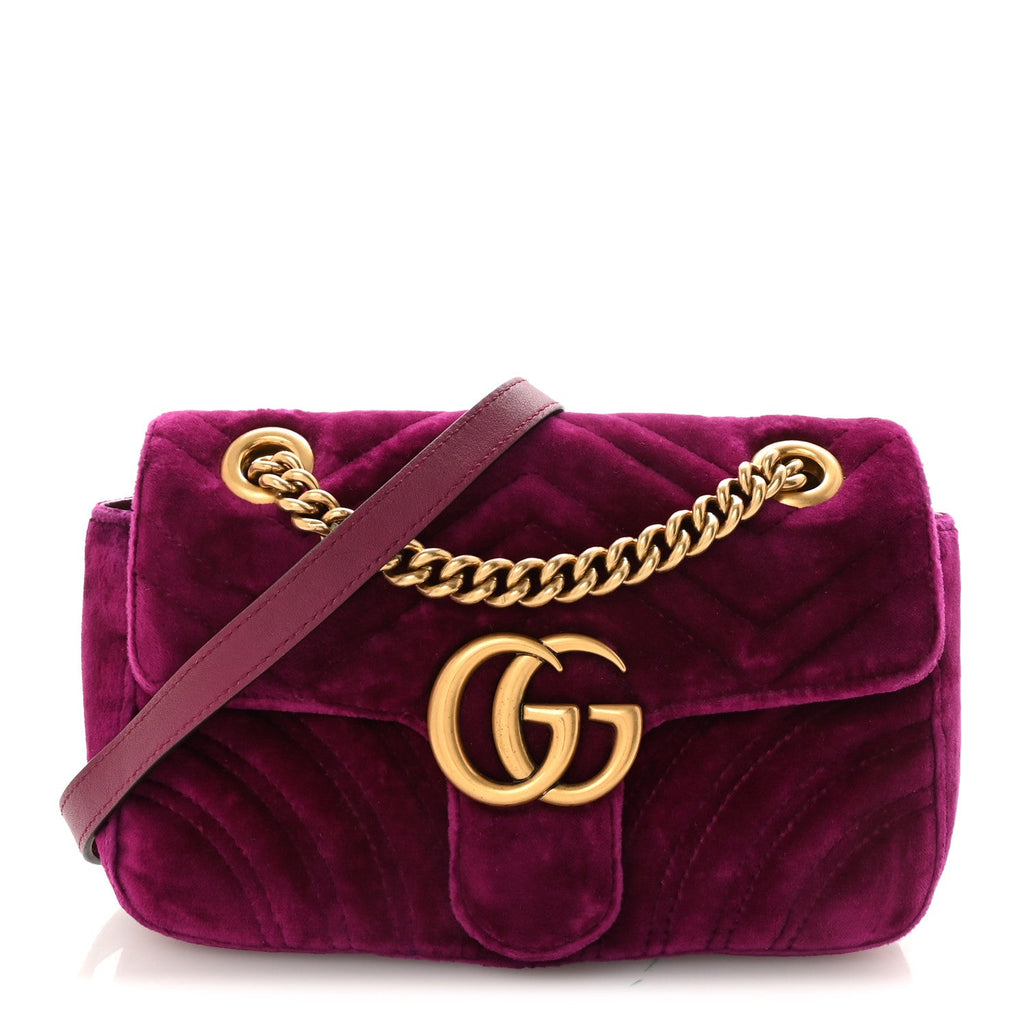 Velvet Matelasse Mini GG Marmont Shoulder Bag Fuchsia Violet Cyclamen
