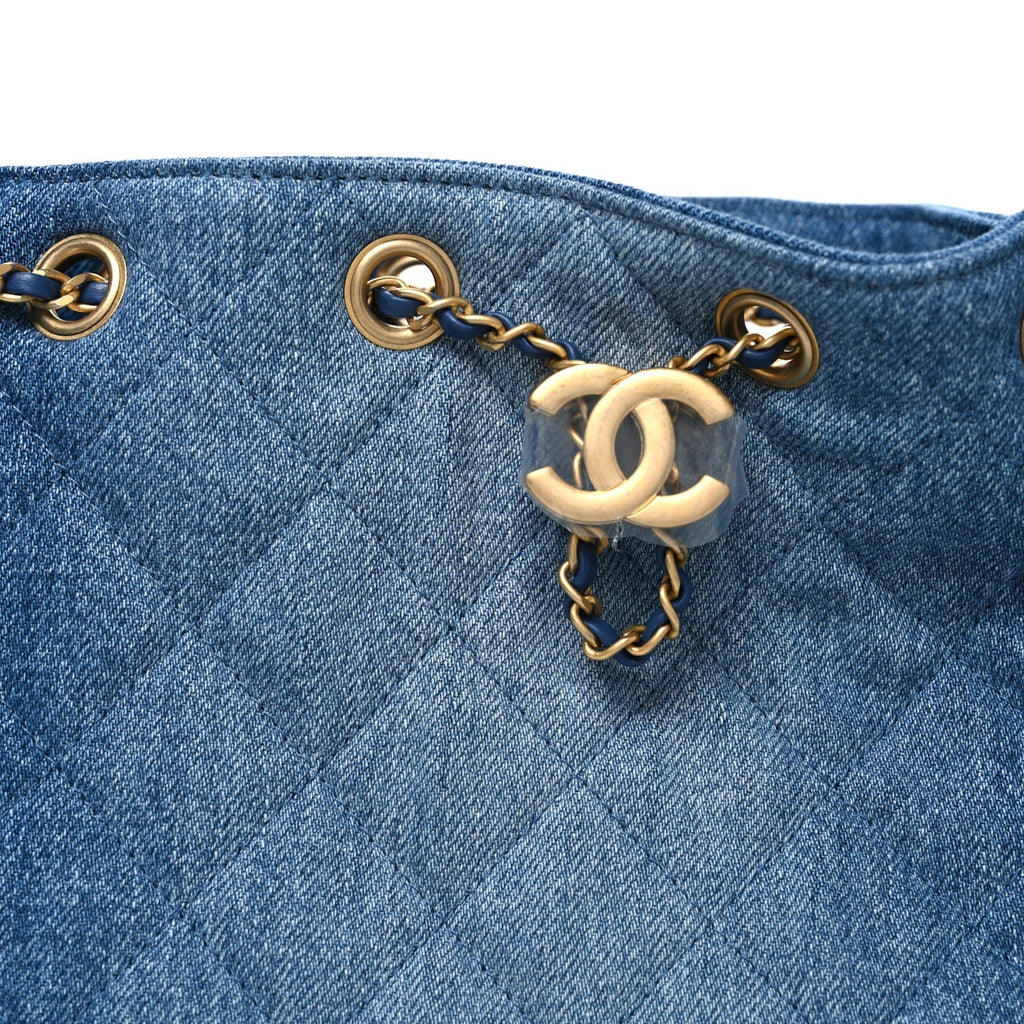 Washed Denim Quilted Small Chanel 25 Handbag Blue