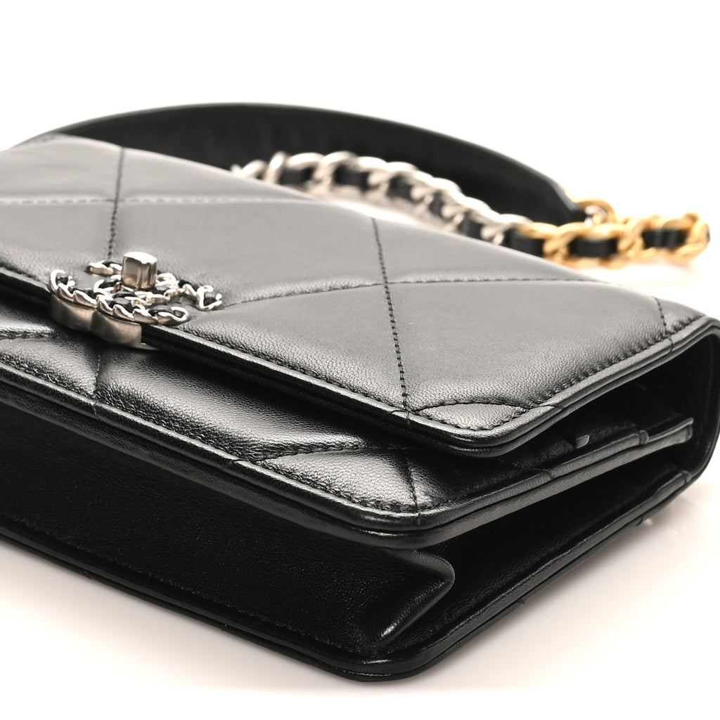 Lambskin Quilted Chanel 19 Wallet On Chain WOC Black