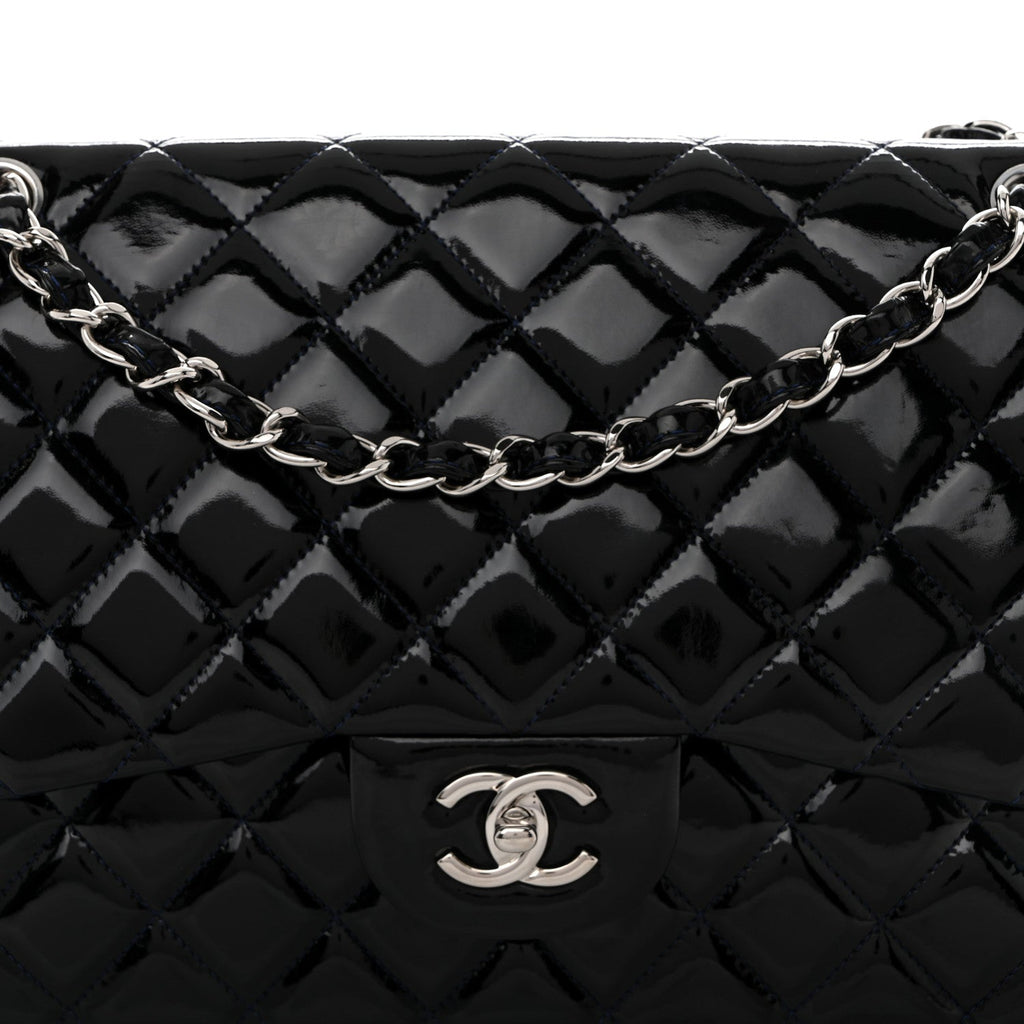 Patent Quilted Jumbo Double Flap Dark Blue