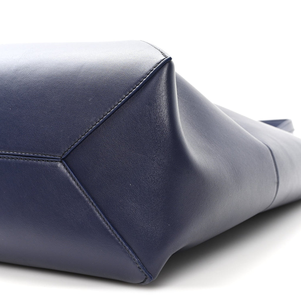 Shiny Calfskin XL Puzzle Fold Tote Abyss Blue