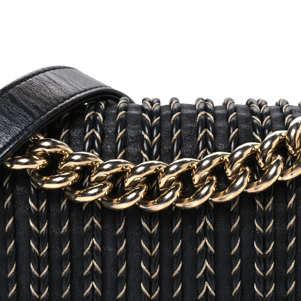 Calfskin Braided Small Boy Flap Black