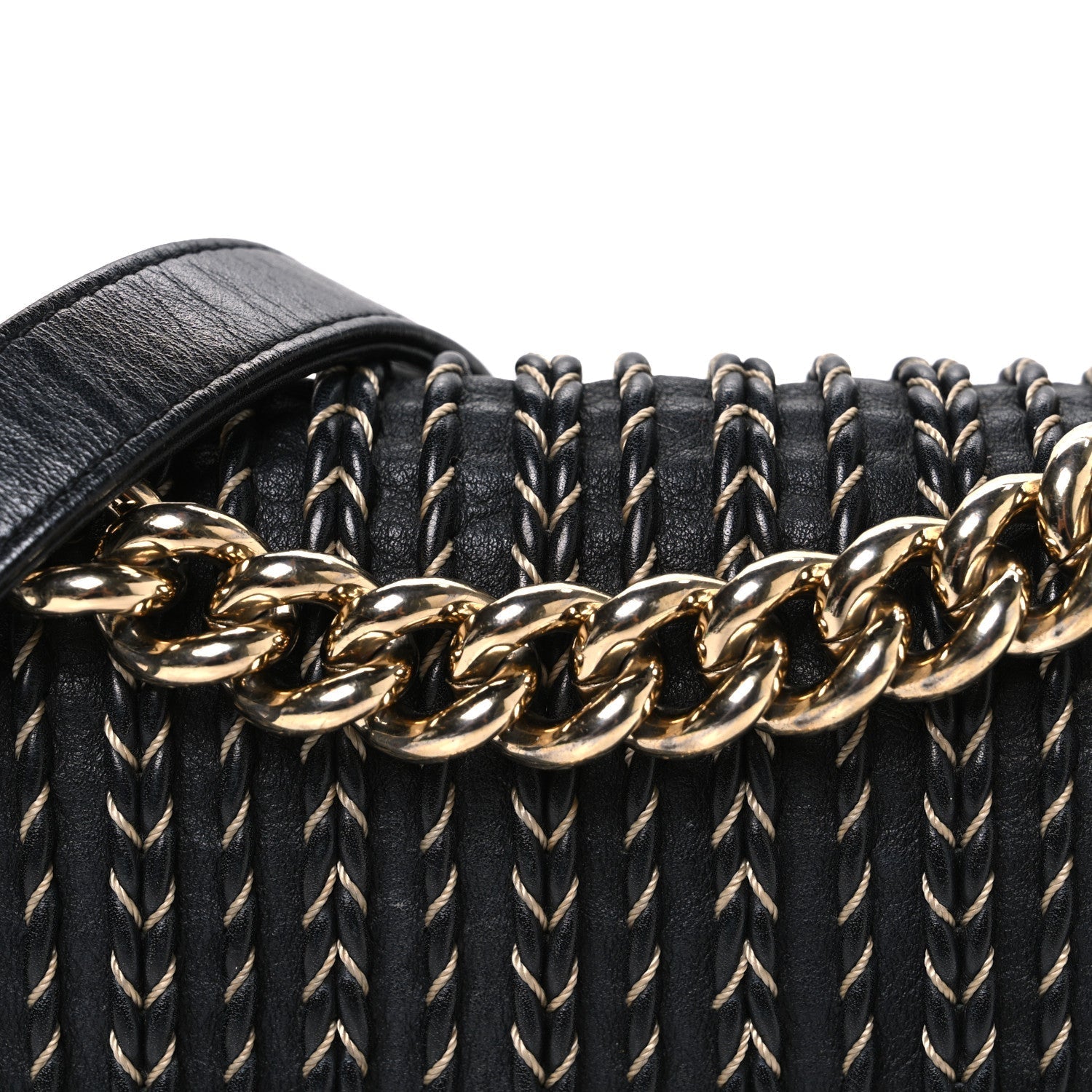 Calfskin Braided Small Boy Flap Black
