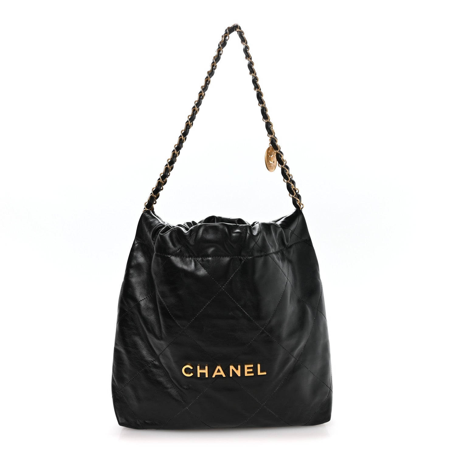 Shiny Calfskin Quilted Small Chanel 22 Black