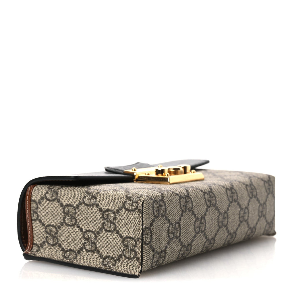 GG Supreme Monogram Calfskin Mini Padlock Top Handle Shoulder Bag Beige Black Cuir