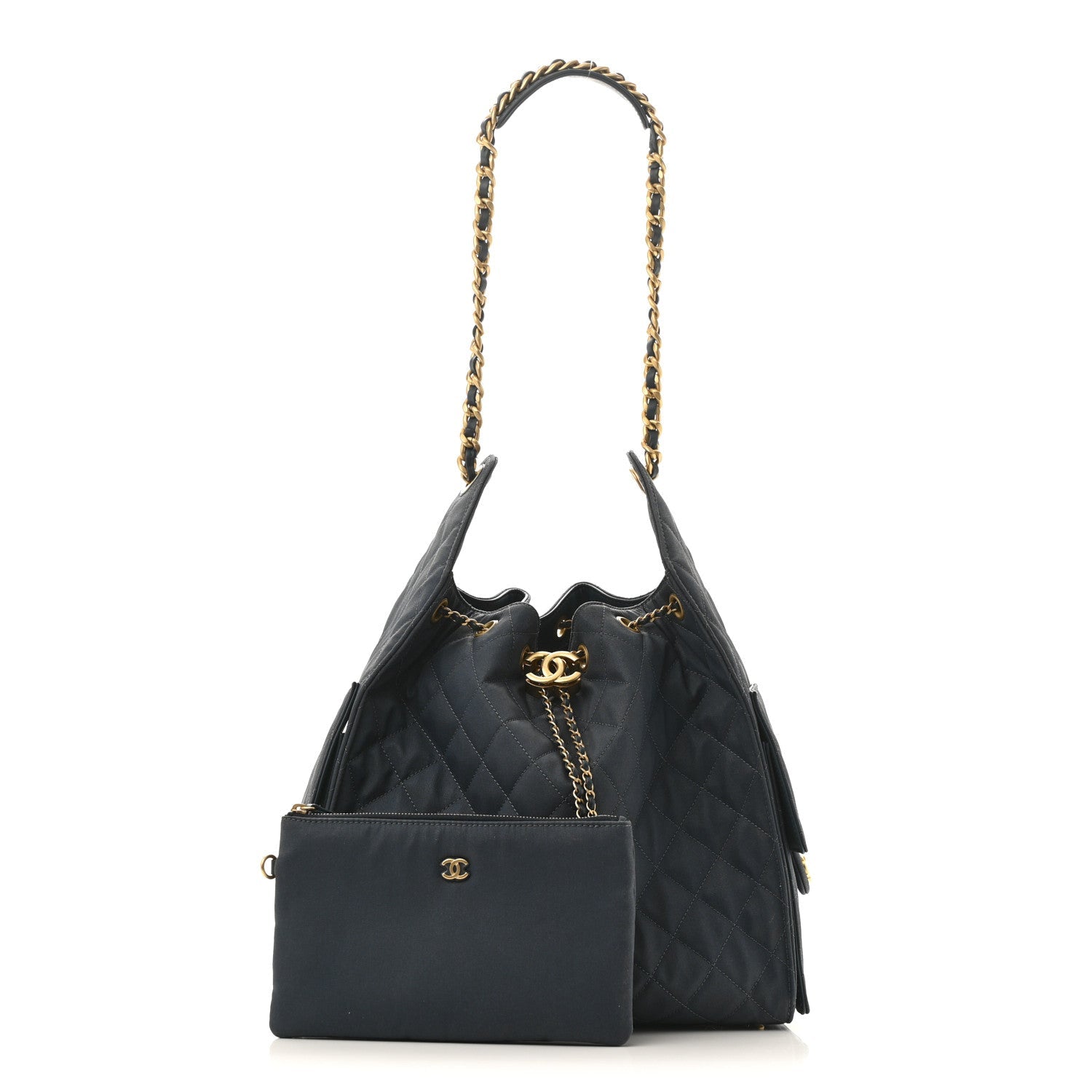 Canvas Quilted Medium Chanel 25 Handbag Dark Blue
