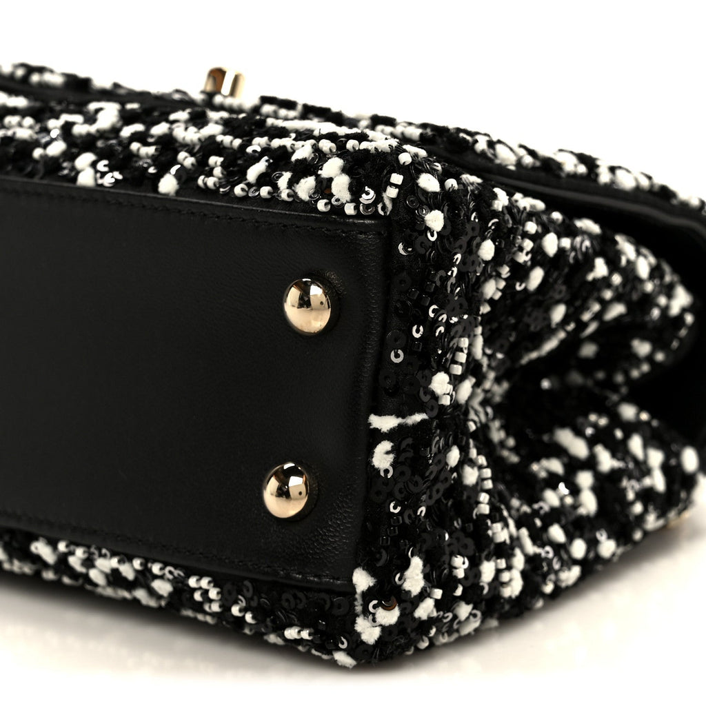 Lambskin Sequin Beaded Extra Mini Coco Handle Flap Black White