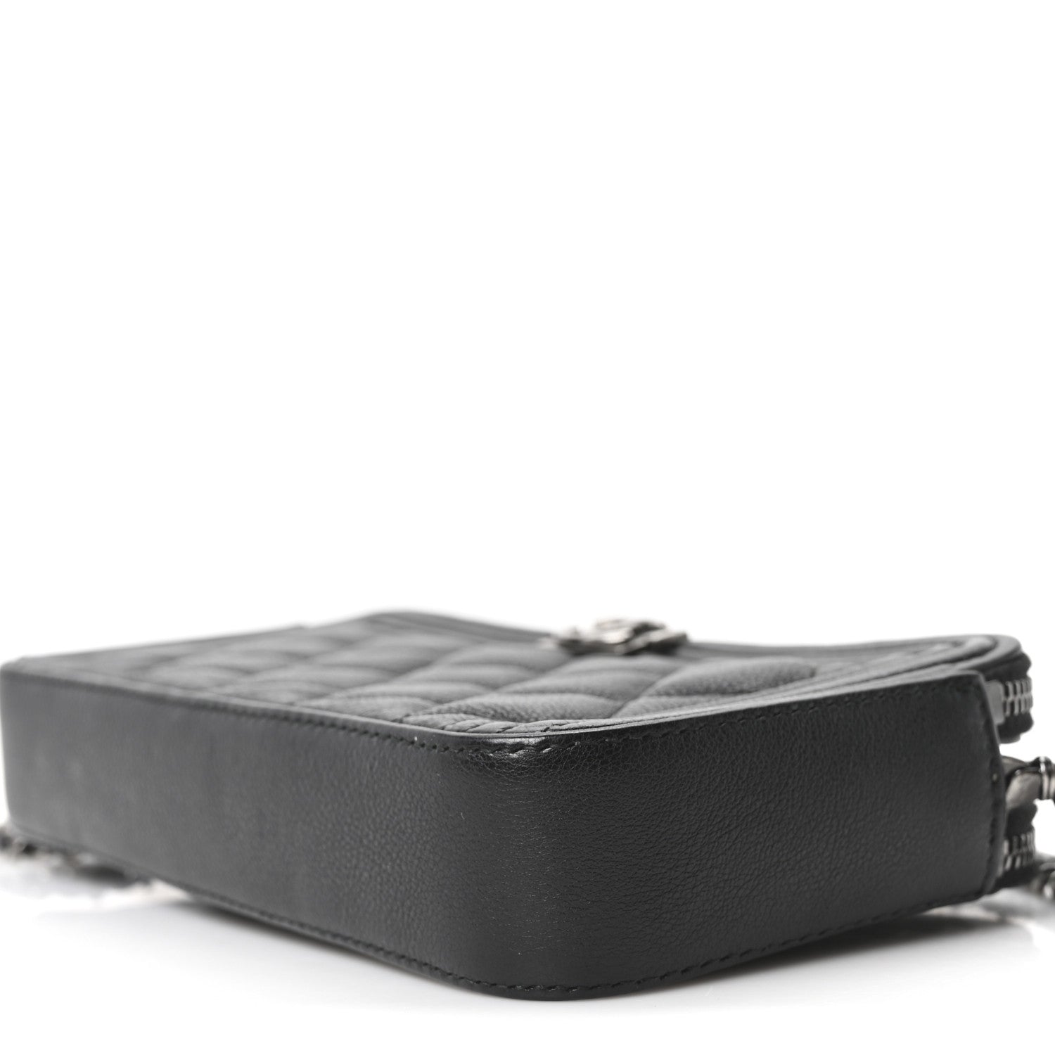 Grained Calfskin Quilted Boy Phone Holder Wallet On Chain Black