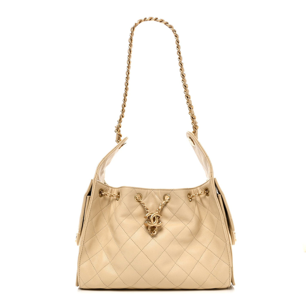 Caviar Quilted Small Chanel 25 Handbag Light Beige